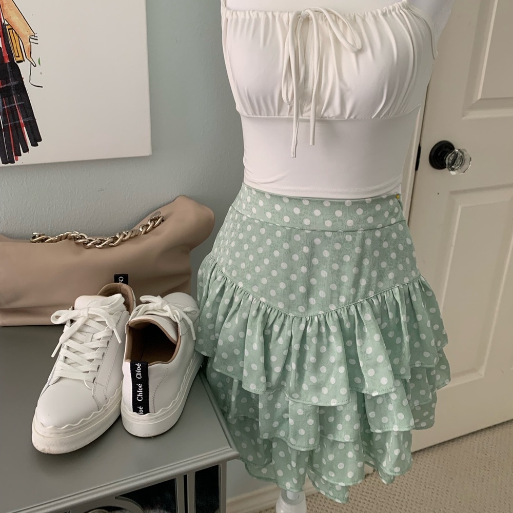 Zara Mint Green Silk Ruffle Skirt XS